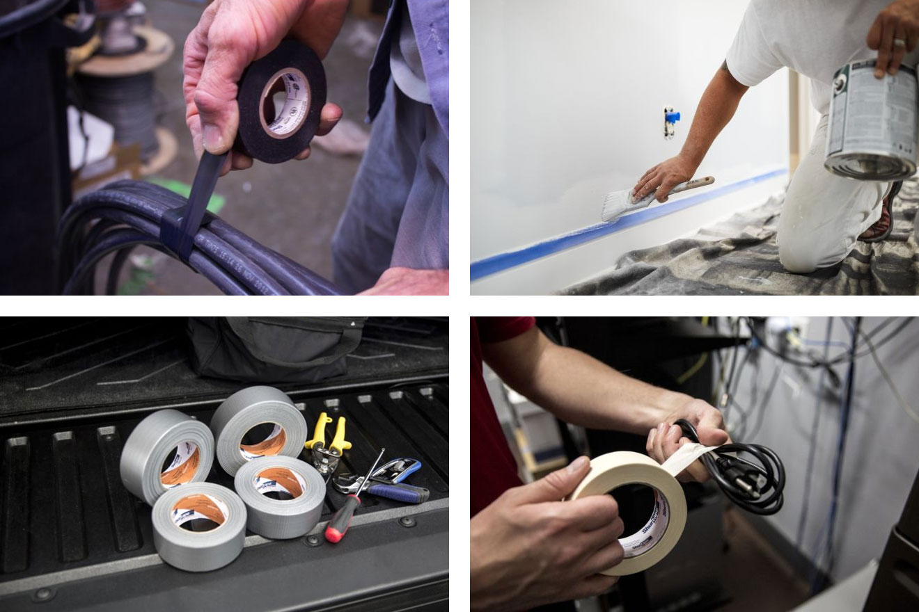 a photo collage of different Shurtape products being used in the field