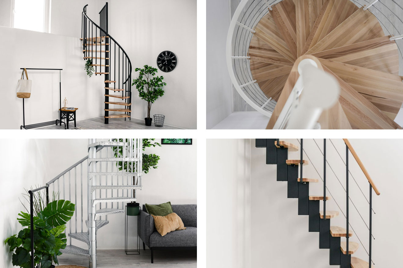 a collage of 4 different Contemporary Stairways products
