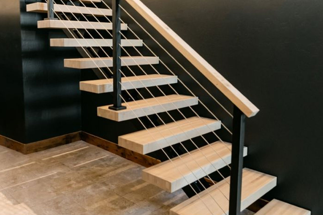 a photo of the new Yoder floating stair treads installed on a contemporary staircase