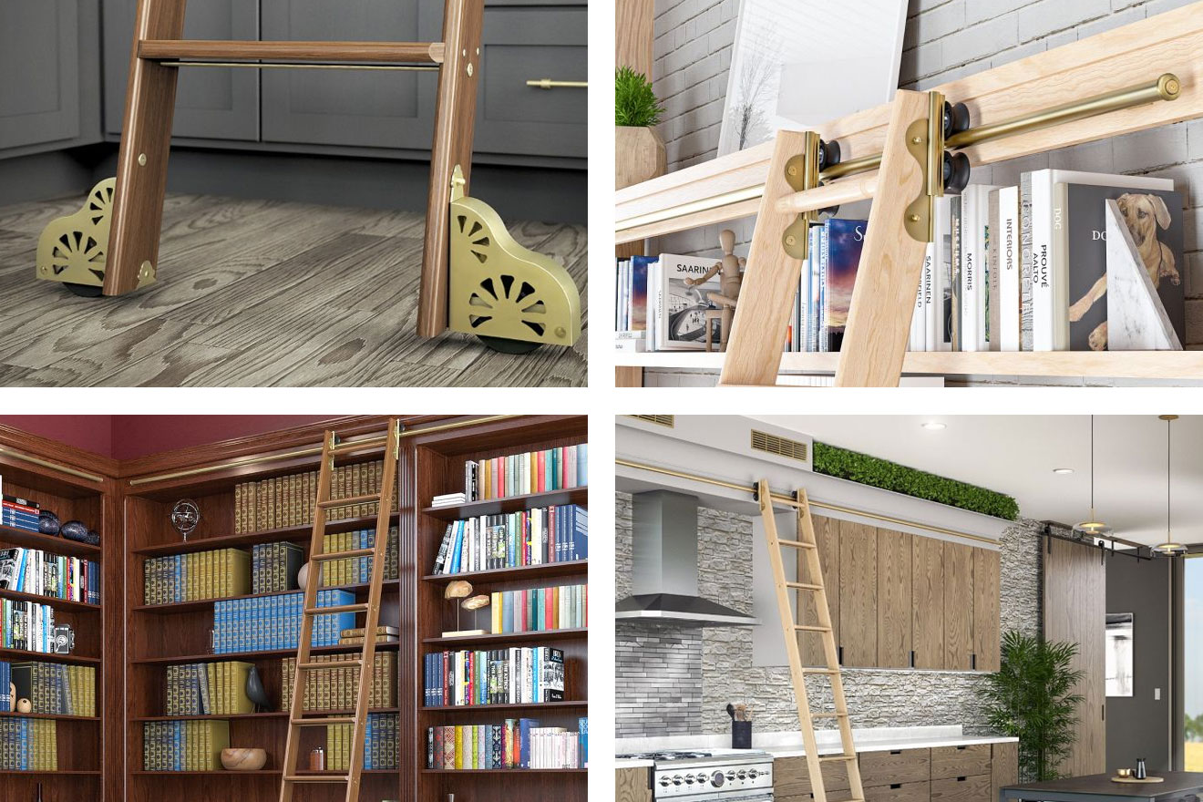 New rolling library ladders in a satin brass finish