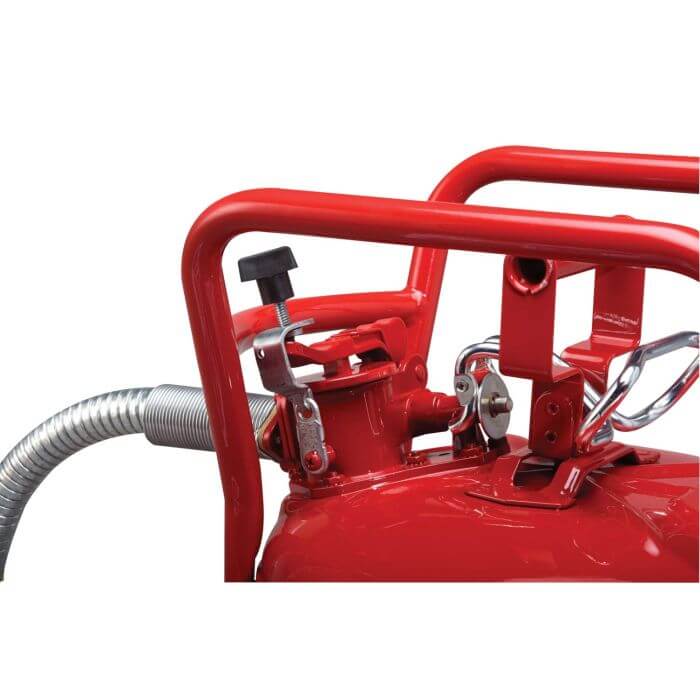 Justrite 7325120 Type 2 Accuflow D.O.T. Red Steel Safety Can for Gas - 2.5 Gallon - 5/8" Metal Hose