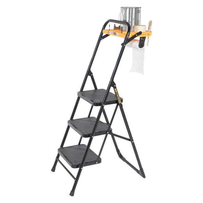 Metaltech E-SLC3TYW 3-Steps Pro Steel Step Stool with Utility Tray - Type IA - 300 lb Rated