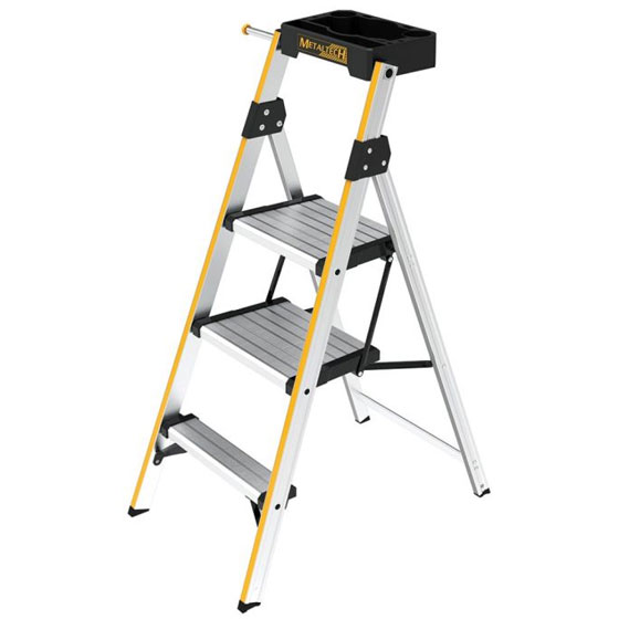 Metaltech 3-step Pro Aluminum Step Stool Type IA with Tool Tray Metaltech 3-step Pro Aluminum Step Stool Type IA with Tool Tray