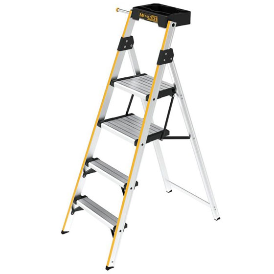 Metaltech 4-step Pro Aluminum Step Stool Type IA with Tool Tray Metaltech 4-step Pro Aluminum Step Stool Type IA with Tool Tray